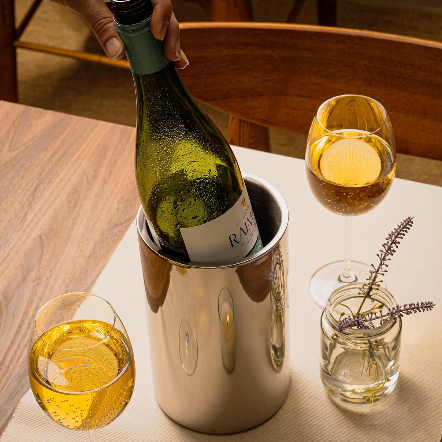 Wine Chiller - Elegant Champagne Bucket, Insulated Bottle Cooler Bucket to Keep Wine and Champagne Chilled without Ice, Fits Any Single Bottle 750 ml