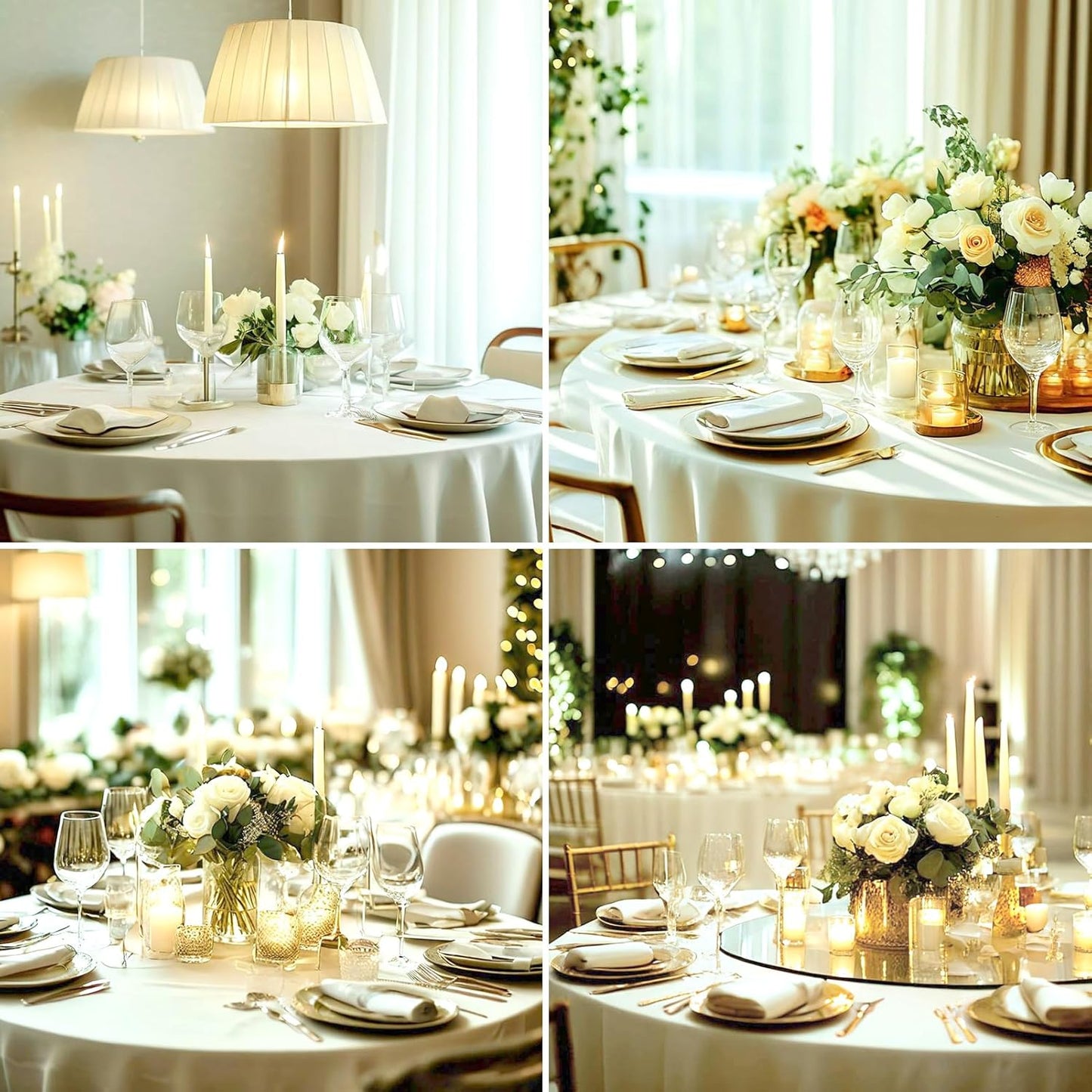 Round Tablecloth 132 Inch 2 Pack Ivory Tablecloths Washable Decorative Linen Polyester Table Clothes Cover for Dining Table Banquets Buffet Parties and Wedding