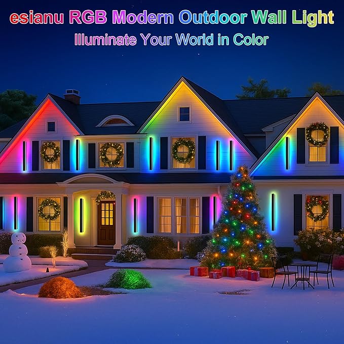 59 in Modern Outdoor Wall Light, 2 Pack Long Wall Sconce Outside, Led RGB/White/Dimmable, Linear Exterior Lighting Fixtures with Remote App for Party Gathering Garage