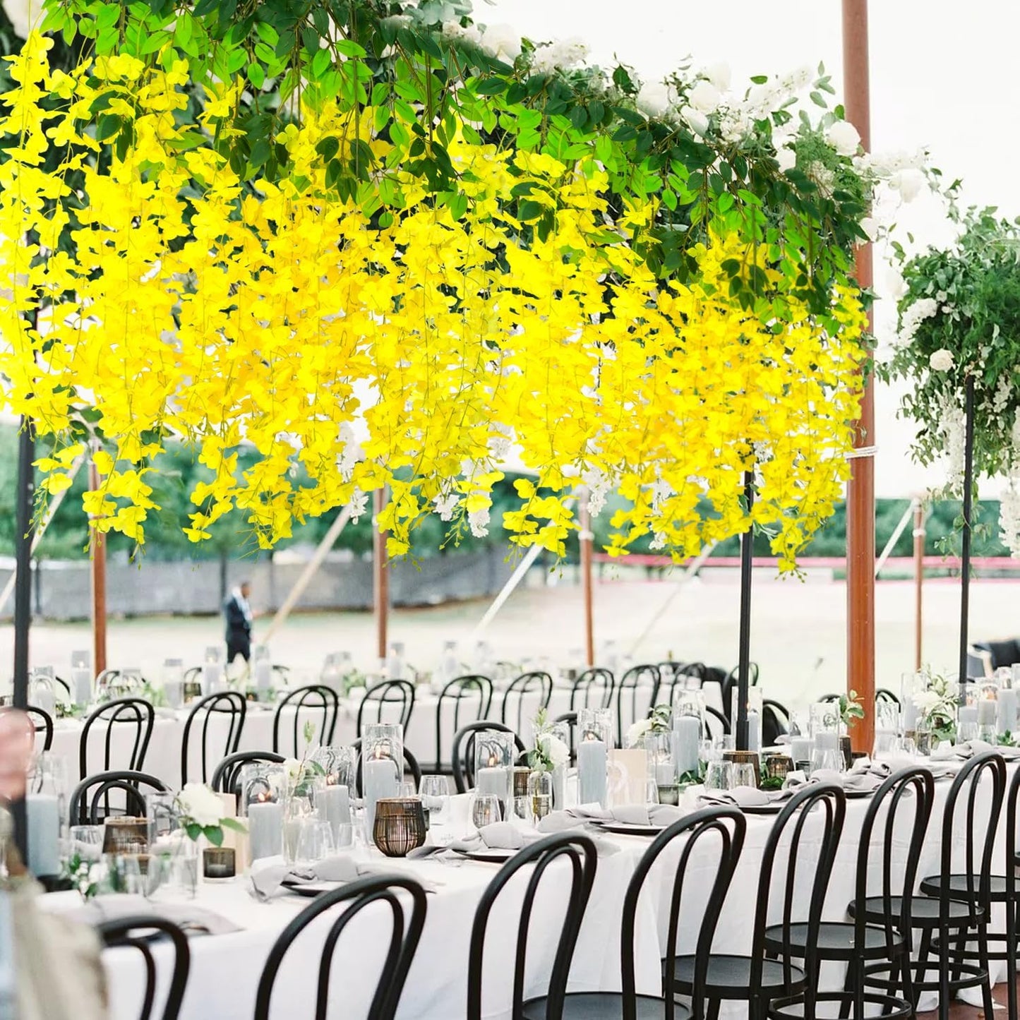 24 Pack Artificial Fake Wisteria Vine Ratta (3.75 Feet) Hanging Garland Silk Flowers String Home Party Wedding Decor (Yellow)