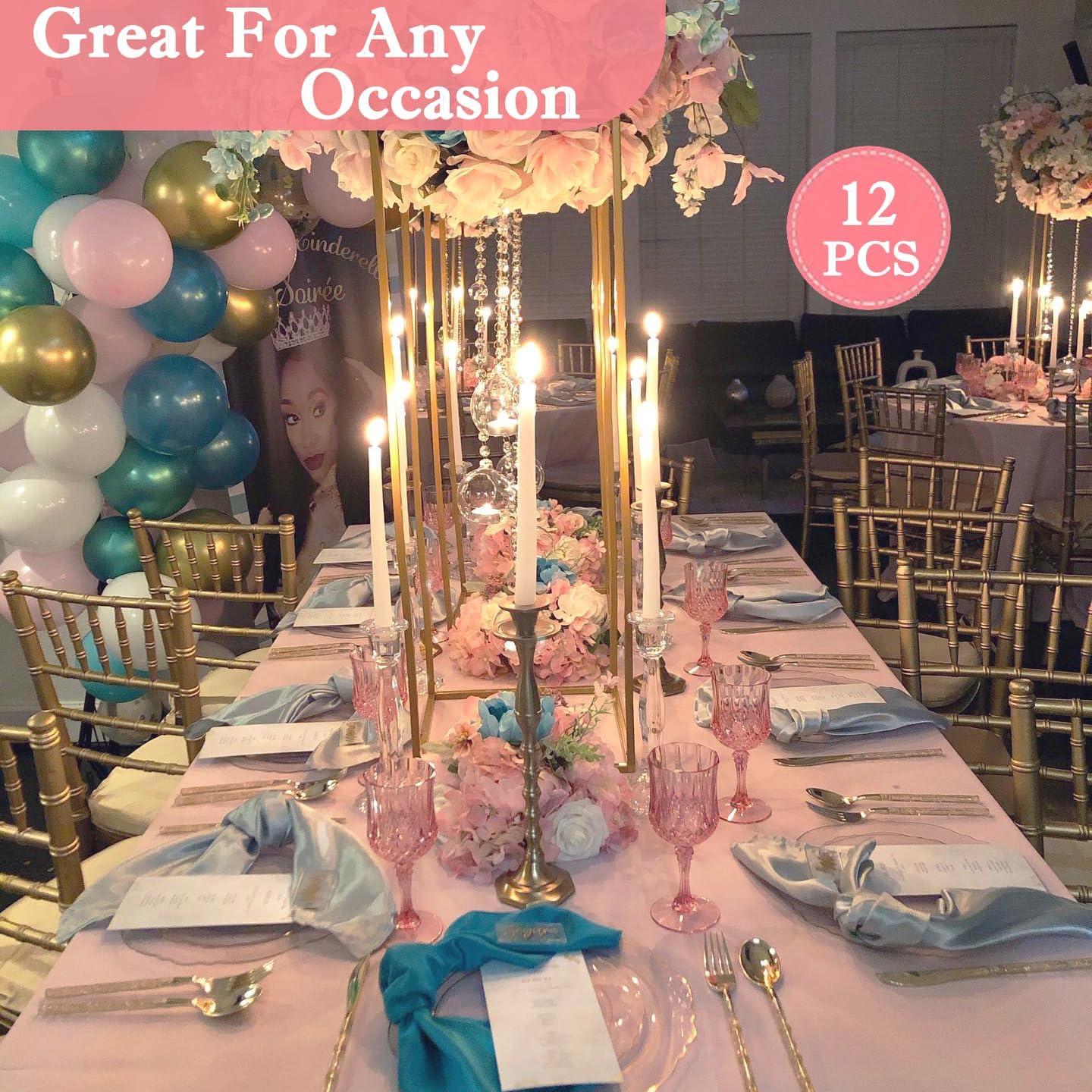 Plastic Wine Glasses，Plastic Goblets Vintage Style Cordial Drinking Glasses for Wedding Reception, Grand Event Party Supplies (12, Pink)