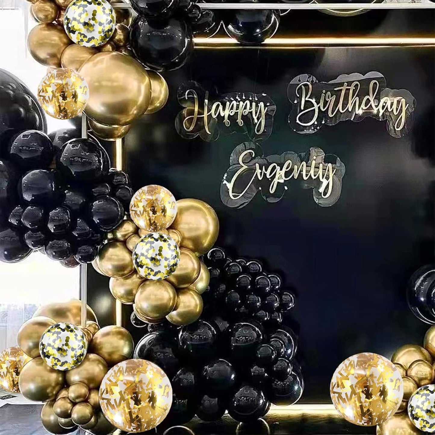 Balloons Black Gold, 60 Packs 12 Inch Black Metallic Chrome Gold Latex Balloons with Gold Confetti Balloon for Men Women Birthday Wedding Baby Shower Graduate Father's Day Anniversary Decorations