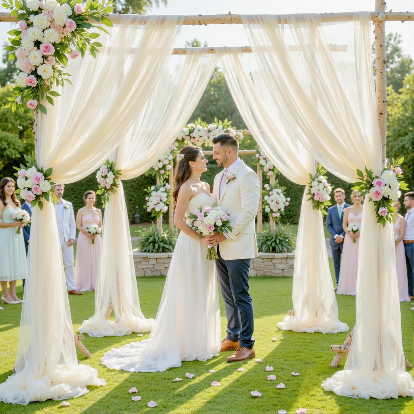 Wedding Arch Draping Fabric Backdrop 1 Panel 30" x 19Ft Ivory Drapes Curtains for Wedding Reception Sheer Tulle Backdrop Curtain for Ceremony Birthday Party Baby Shower Arbor Ceiling Decorations