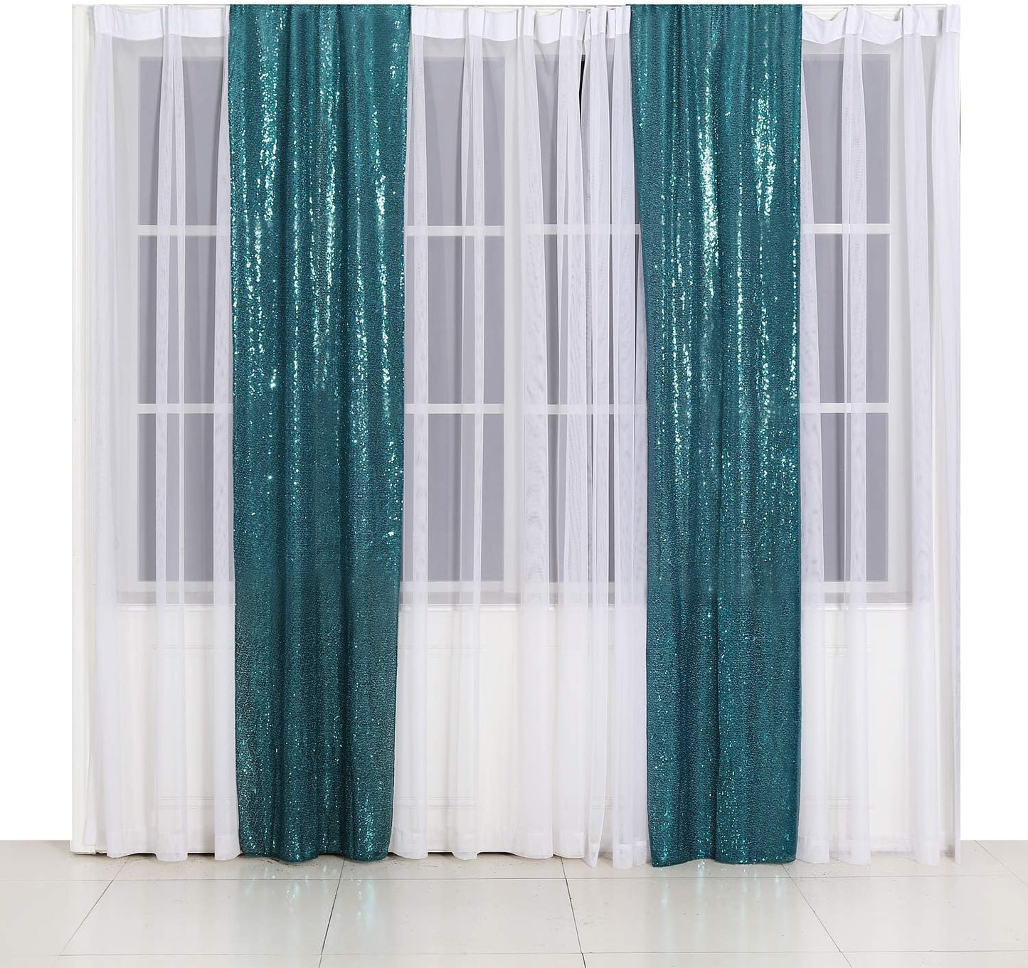 Poise3EHome 2ft x 8ft Teal Sequin Backdrop Curtains 2 Panels for Photography Party Decoration, Teal