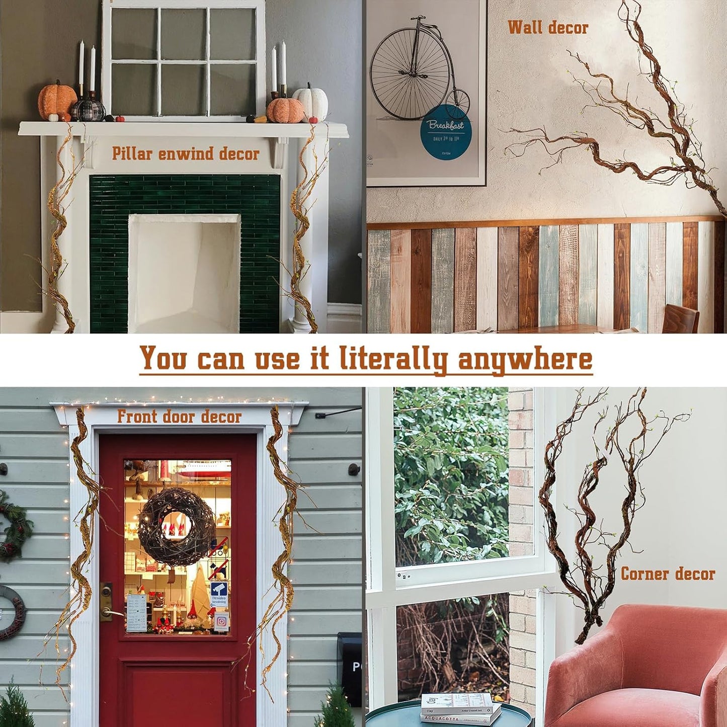 66.9in Flexible Artificial Wall Hanging Plants Tree Trunk Fake Cherry Blossom Branches Wood Twigs Twisted Cane Vine Grape Garland for Wedding Outdoor Garden Home Room Christmas Decoration