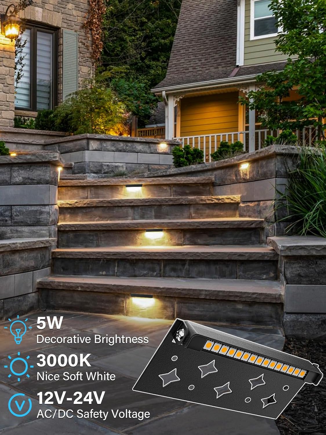 5W Retaining Wall Lights 7 inch LED Hardscape Lighting Low Voltage Landscape Paver Lights 12V Step Lights Outdoor IP66 Waterproof 3000K Soft White Stair Deck Lighting (12 Pack+ Connectors)