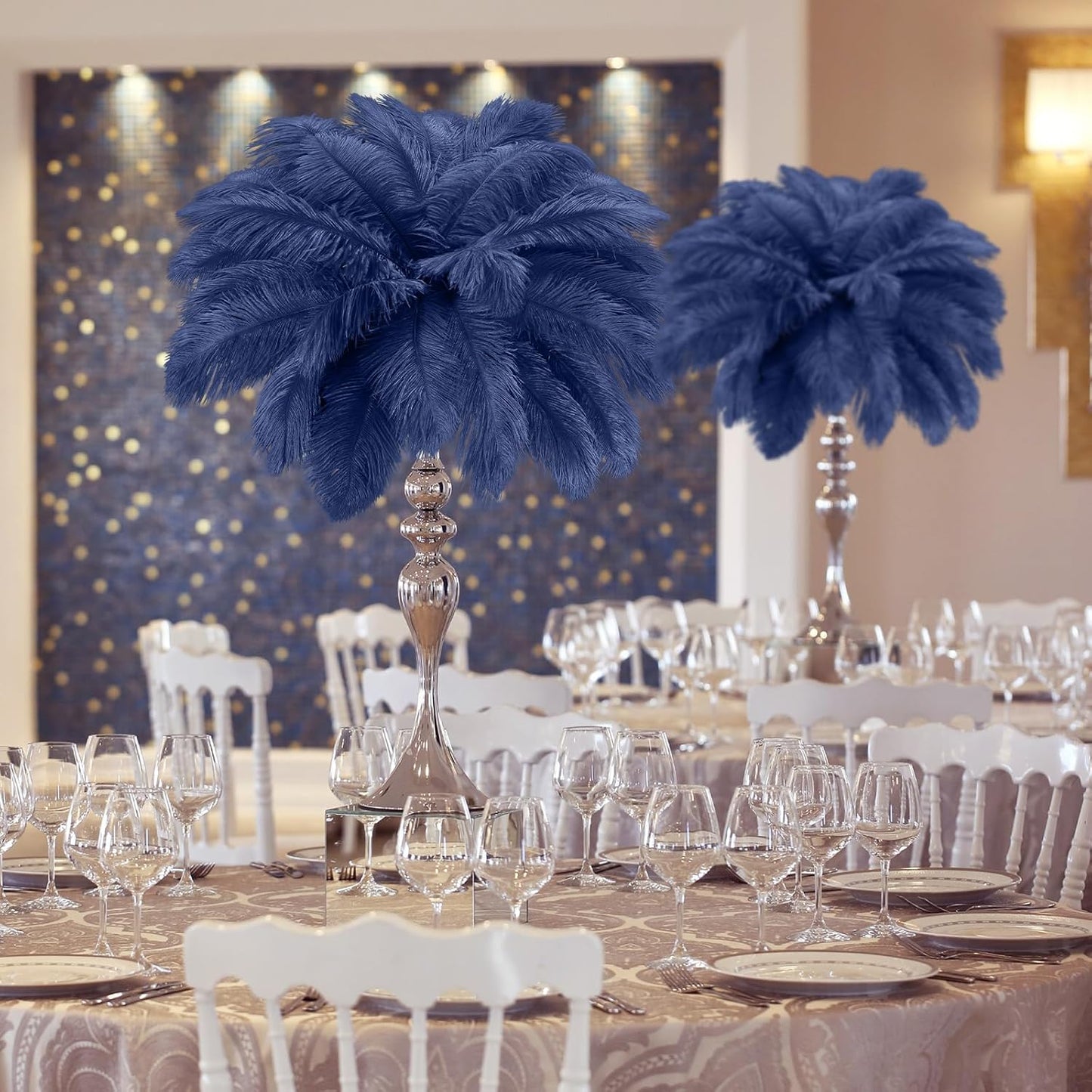 Maitys 90 Pcs Large Natural Ostrich Feathers Bulk 14-16 Inch (35-40cm) 12-14 Inch (30-35cm) 10-12 Inch (25-30cm) Ostrich Feathers Plumes for Centerpieces Wedding (Navy Blue)