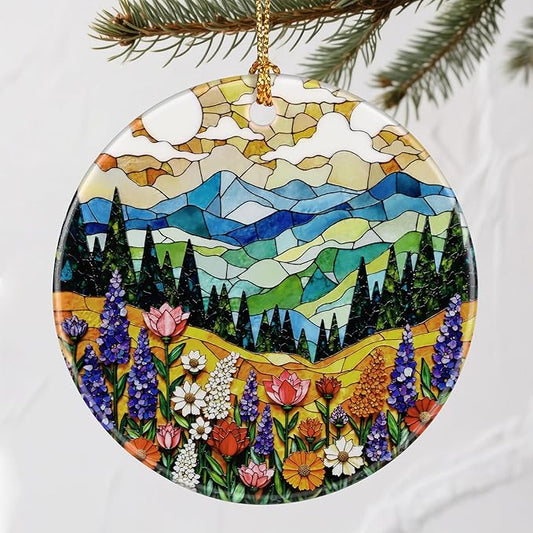 Vibrant Mountain & Wildflowers Christmas Ornaments: Christmas Tree Ornaments & Holiday Decor – Perfect Holiday Presents & Gift Ideas for Friends, Coworker, Family, and Nature Lover