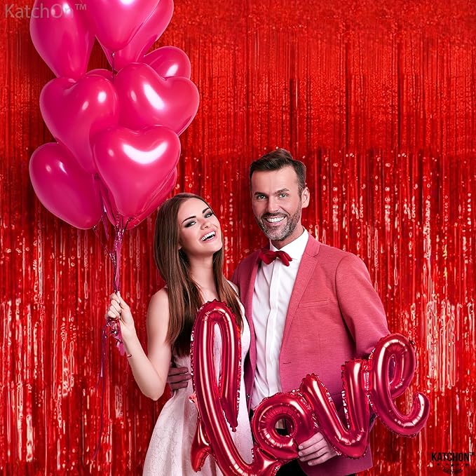 KatchOn, XtraLarge Red Streamers - 3.2x8 Feet, Pack of 2 | Red Fringe Backdrop for Christmas Decorations, Valentines Day Decor, New Years Decorations 2026 | Carnival, Casino Theme Party Decoration