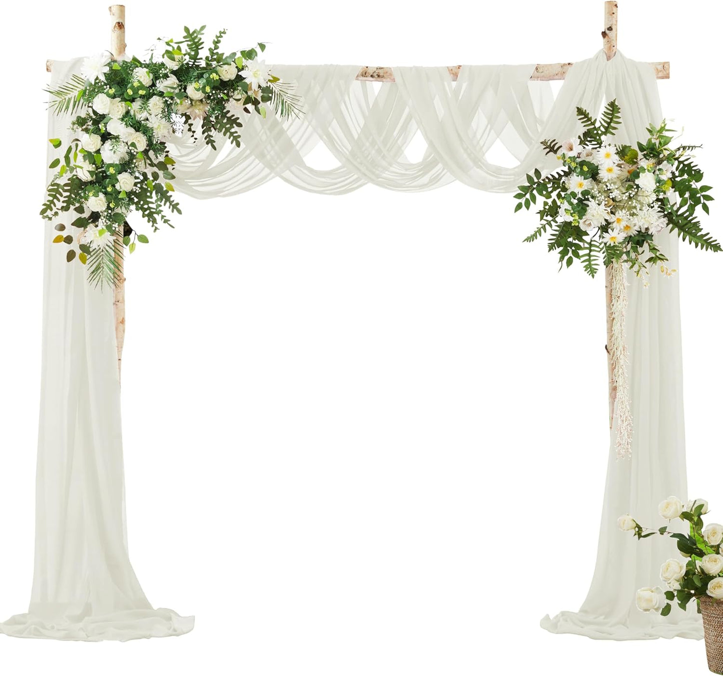 VACVELT Wedding Arch Draping Fabric, Ivory Chiffon, 2 Panels Sheer Drapes, 30 Inch x 20ft Chiffon Backdrop Curtain, Outdoor Sheer Drapery for Ceremony Party Ceiling