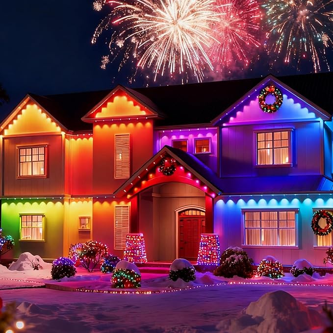 200FT Christmas Permanent Outdoor Lights,RGB+IC Eaves Lights with App & Remote Control,DIY Multi-Color Scene Modes,IP67 Waterproof,Outdoor Strings for House,Holiday Decorations for Christmas