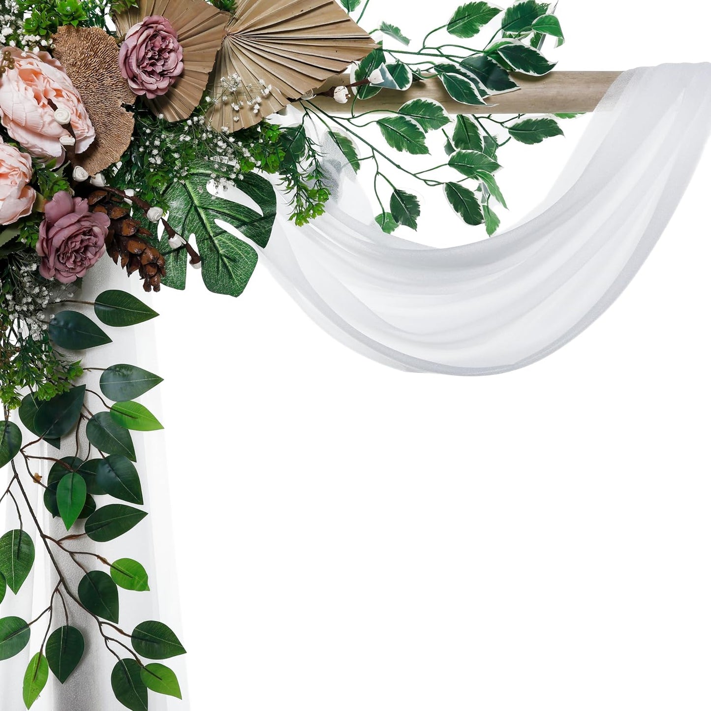 VDS Pack of 1 Panel (30 Inch X 100 Feet) Wedding Arch Draping Fabric Sheer Chiffon Fabric Drapery for Wedding Ceremony Reception Swag Backdrop Canopy Chuppah ARBO Altars Decoration (White)