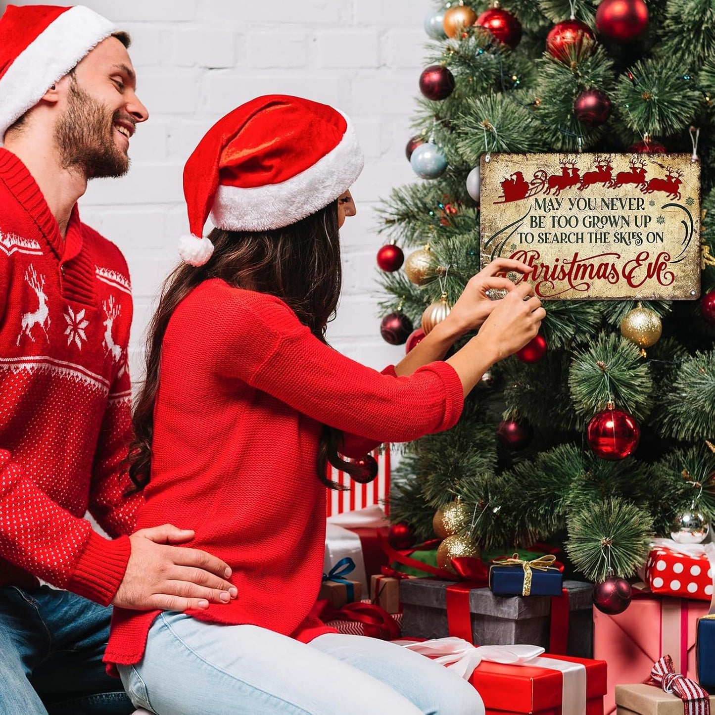 Christmas Sign Wall Art Vintage May You Never to Too Grown Up to Search The Skies Christmas Eve 12x16 Inch Rustic Metal Sign for Spacious Wall Decor and Holiday Display