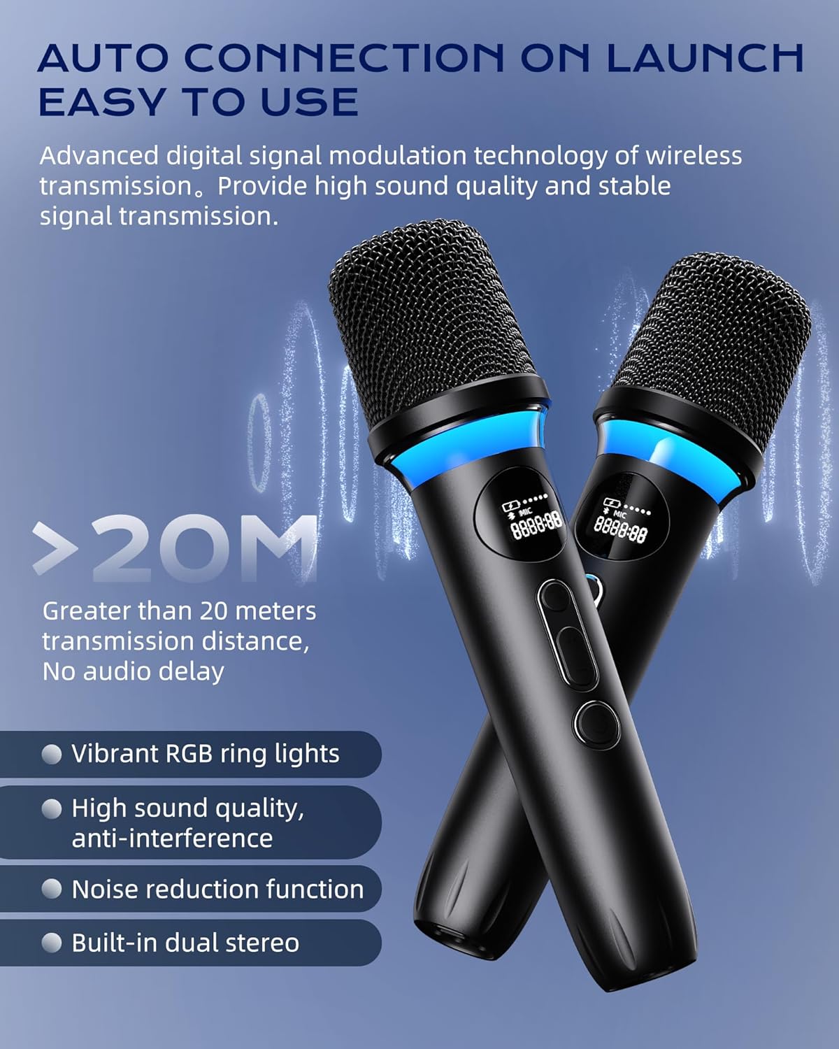 Karaoke Machine,IPX5 Waterproof Portable Bluetooth 5.3 Speaker with 2 Wireless Microphones for Adults & Kids,60W PA System Supports TWS/TF Card/USB/AUX/Live for Home Party-Black