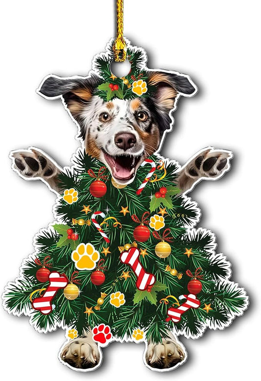 Australian Shepherd Christmas Tree Ornament - Festive Acrylic Holiday Decoration for Aussie Lovers - Cute Australian Shepherd Dog Ornament for Christmas Tree