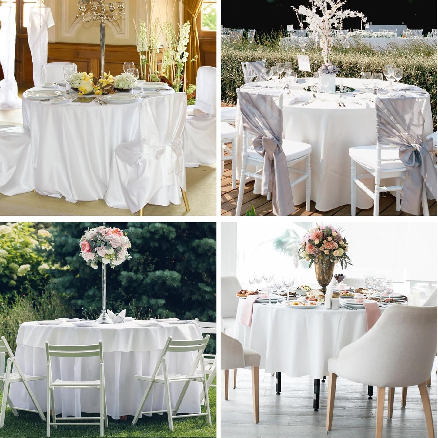 Round Tablecloth 120 Inch 6 Pack White Tablecloths Washable Decorative Linen Polyester Table Clothes Cover for Dining Table Banquets Buffet Parties and Wedding