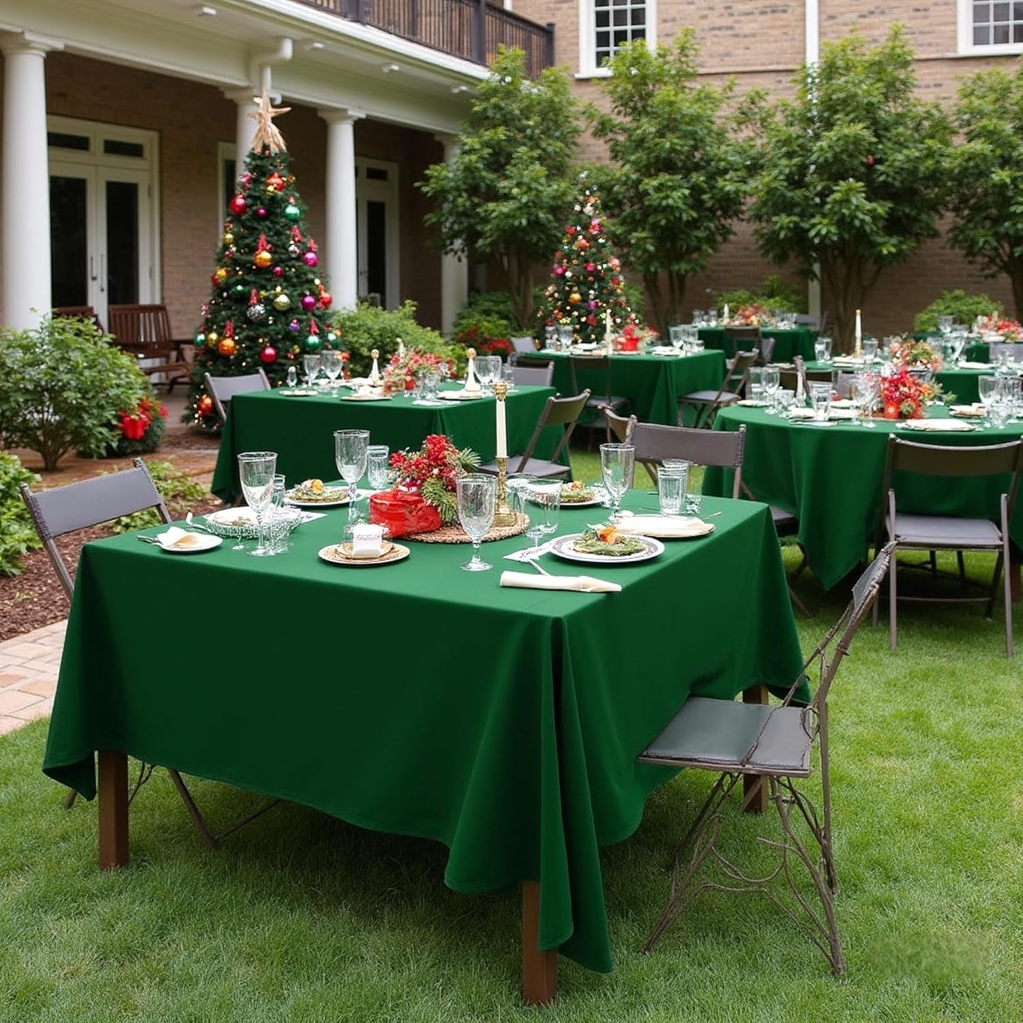 sancua Square Tablecloths 85x85 Inch Hunter Green - Fabric Table Cloth for Square or Round Tables, Washable Polyester Table Cover for Christmas Dinner, Holiday Party, Decorative Display Tables