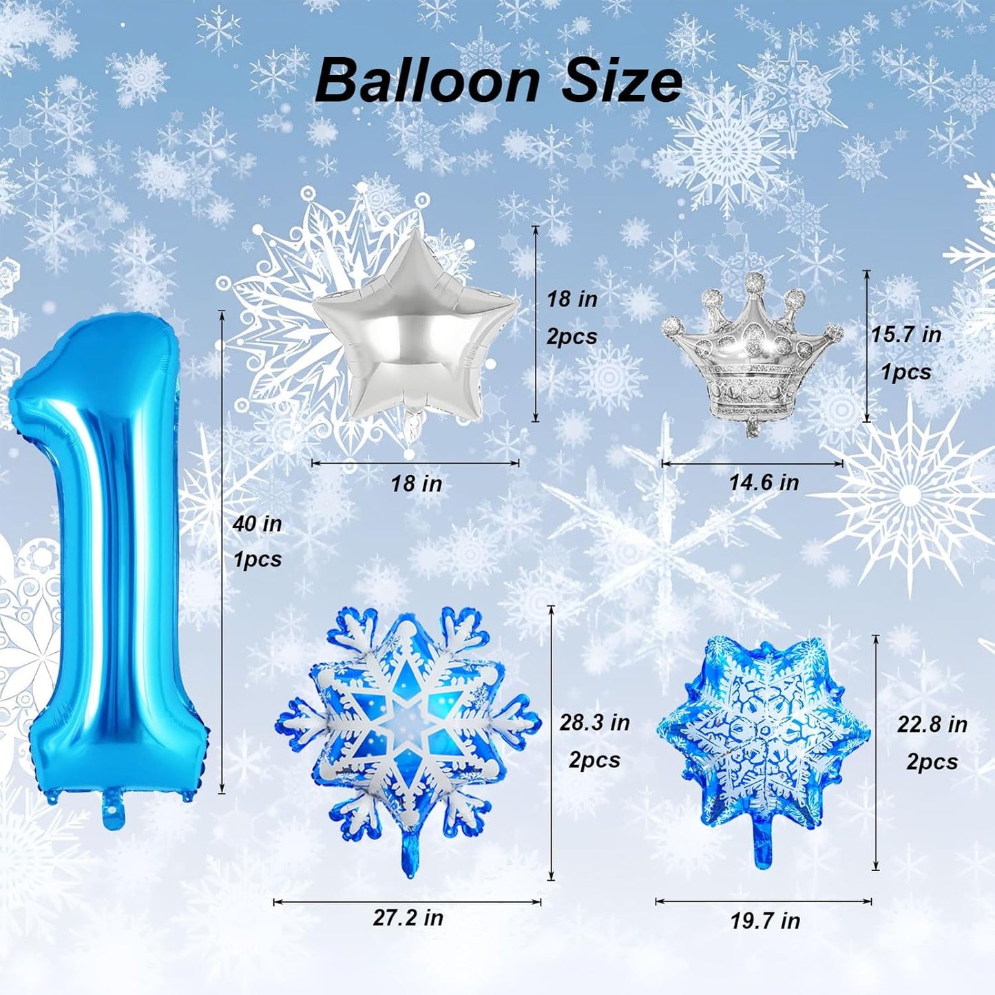 8Pcs Winter Wonderland Decorations - 40inch Blue Number 1 Balloons - Snow Balloons for Winter Birthday Decorations - Party Supplies