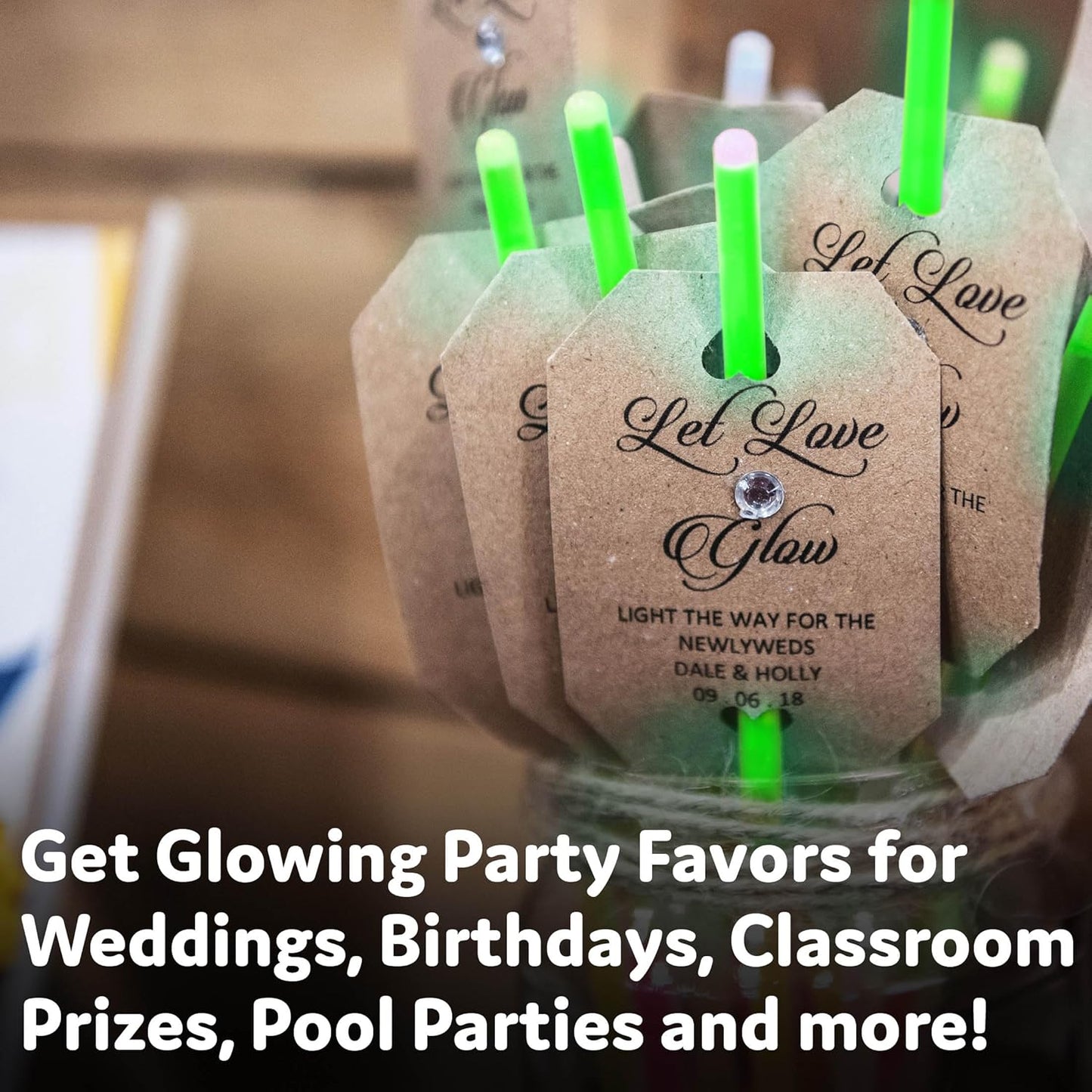 PartySticks Green Glow Sticks - 100pk, 8 Inch Glow in the Dark Light Up Sticks and Connectors for Party Favors, Decorations, Necklaces and Bracelets