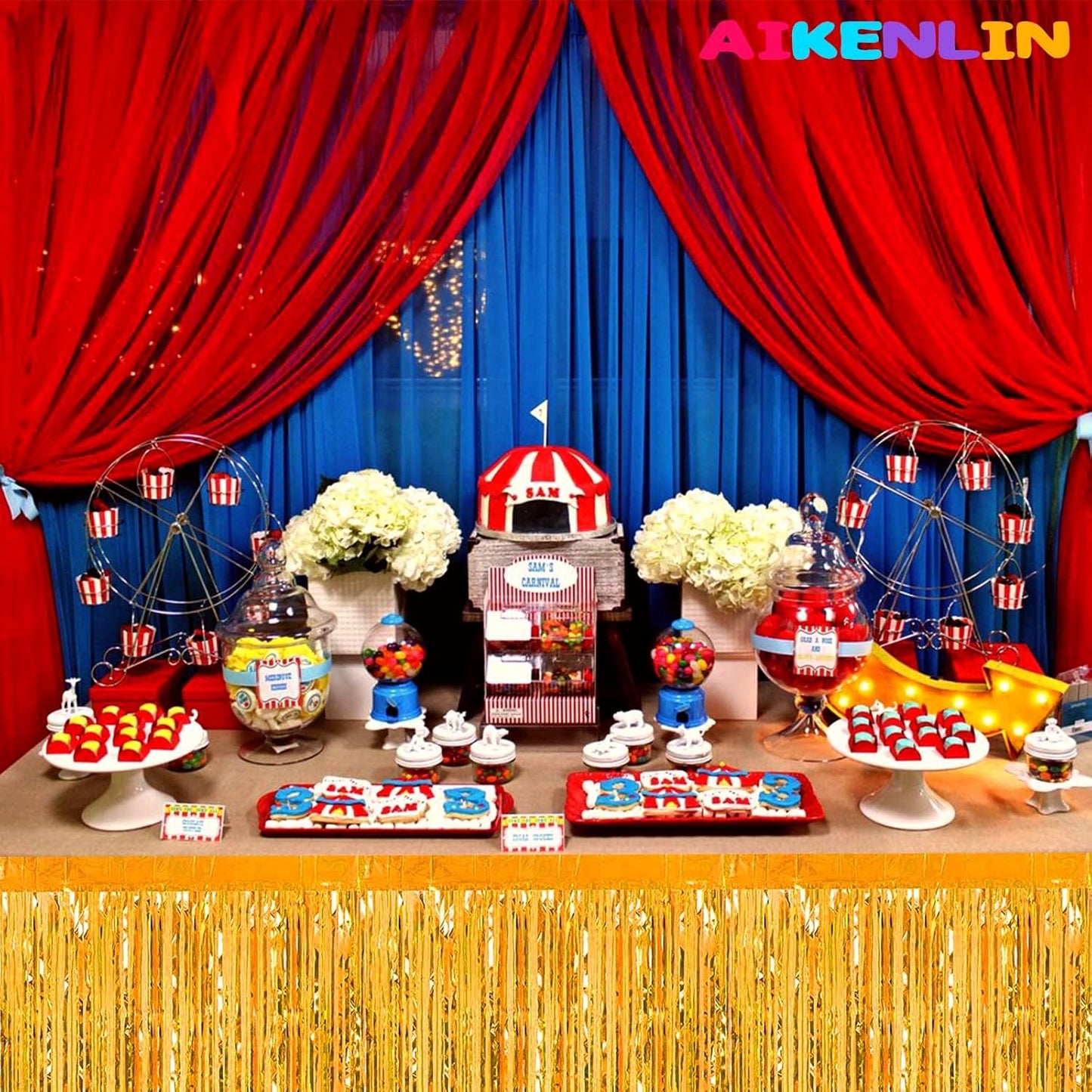 6 Pack 29x108 Inch Metallic Foil Fringe Tinsel Table Skirts Banner for Rectangle Tables Streamer Garland Curtains Backdrop for Wedding, Birthday, Parade Floats, Christmas Party Decoration(New Gold)