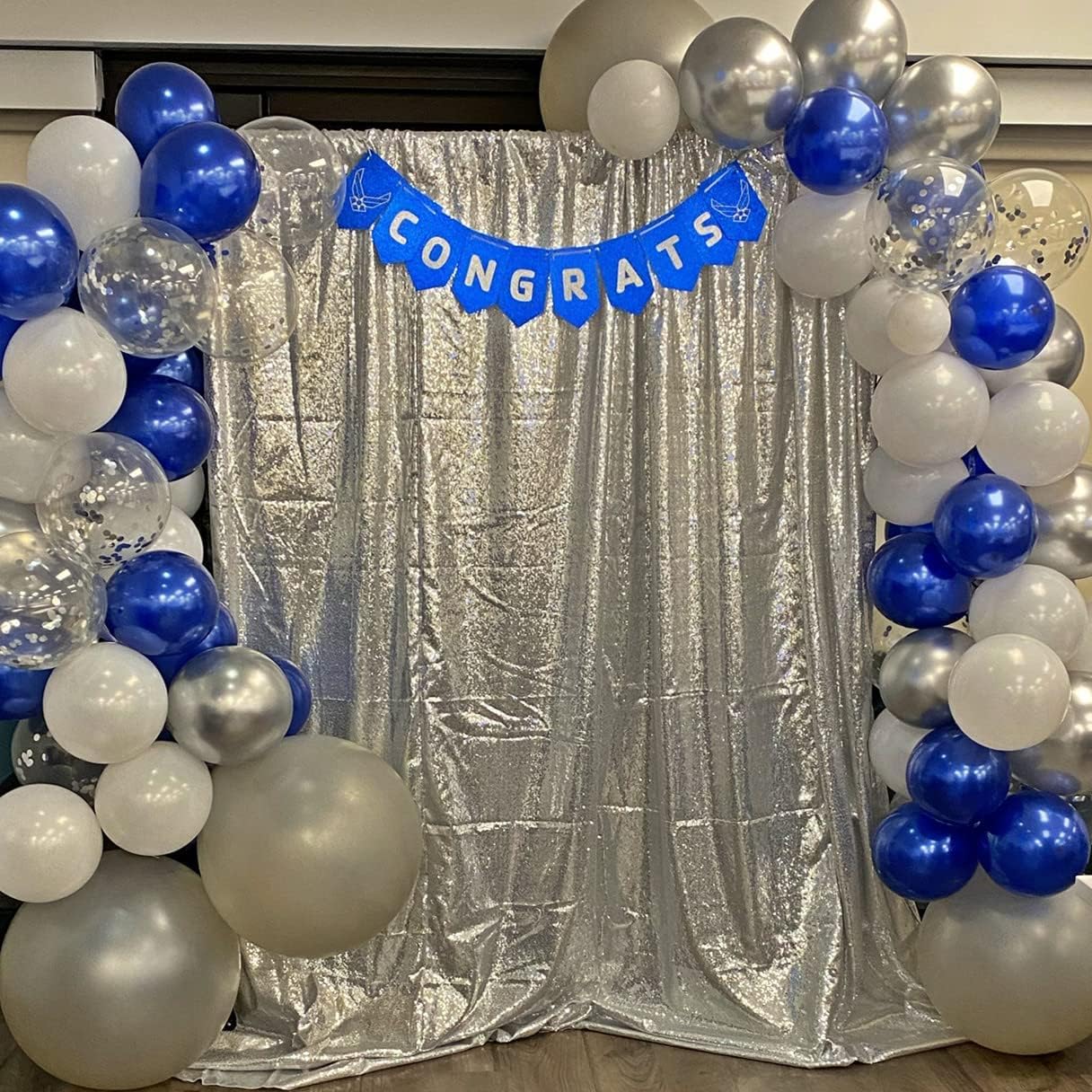 Poise3EHome 7Ft x 7Ft Silver Sequin Backdrop, Glitter Thick Satin Sequin Background Drapes, Sequence Xmas Thanksgiving Backdrop for Wedding Party Holiday Festival Decor