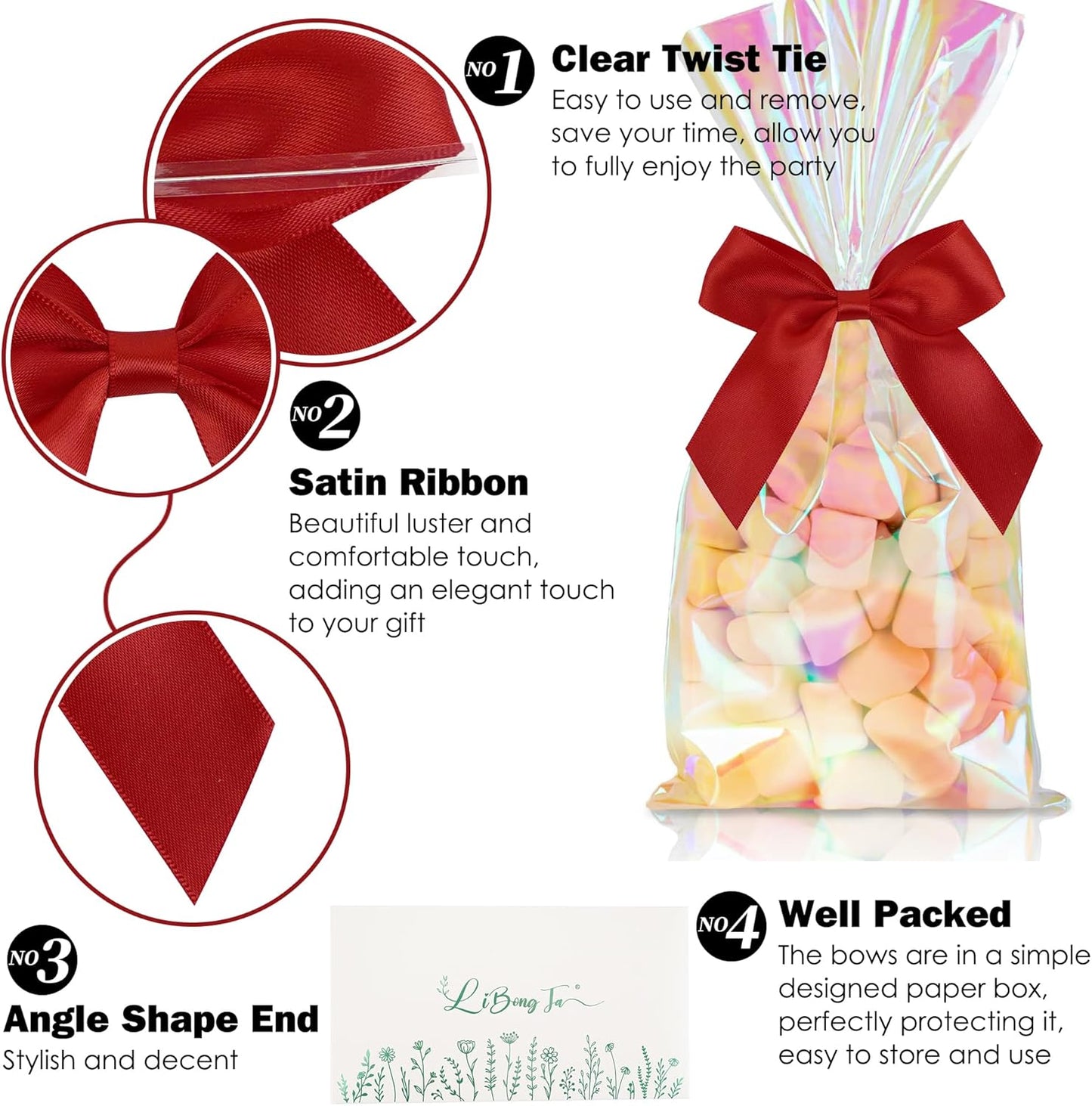 3.5" Red Bow Satin Pre-Tied Bows for Gift Wrapping, Small Bows for Crafts, Premade Bows, Candy Apple Bows, Twist Tie Bows for Cake Decorating, Party Favor, Wedding Decoration-36 Counts