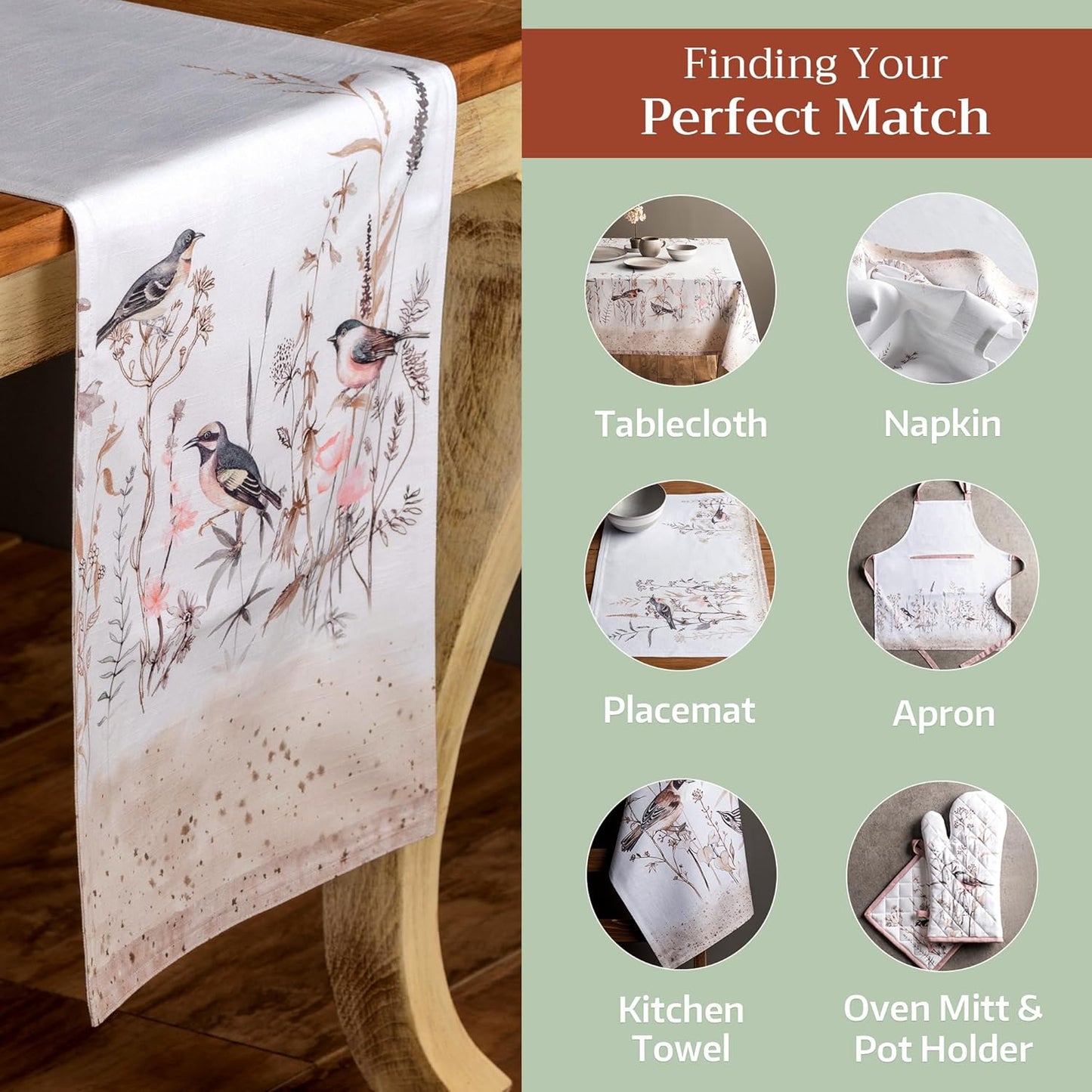 Maison d' Hermine Table runner 100% Cotton Double Layer Table Runners 72 inches long Decorative for Home Kitchen Dining Party Wedding Bridal Shower Spring Summer (Meadow Florals - Brown, 14.50" x 72")