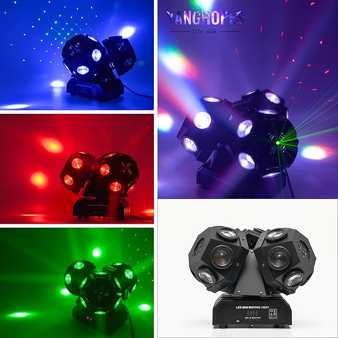 18LEDs Moving Head DJ Light Rotating Beam Lights Stage DJ Lighting Led Pinspot Uplighting Lights for Events Sound Activated Dmx512 Light for DJ KTV Disco Party Wedding Concert Festival