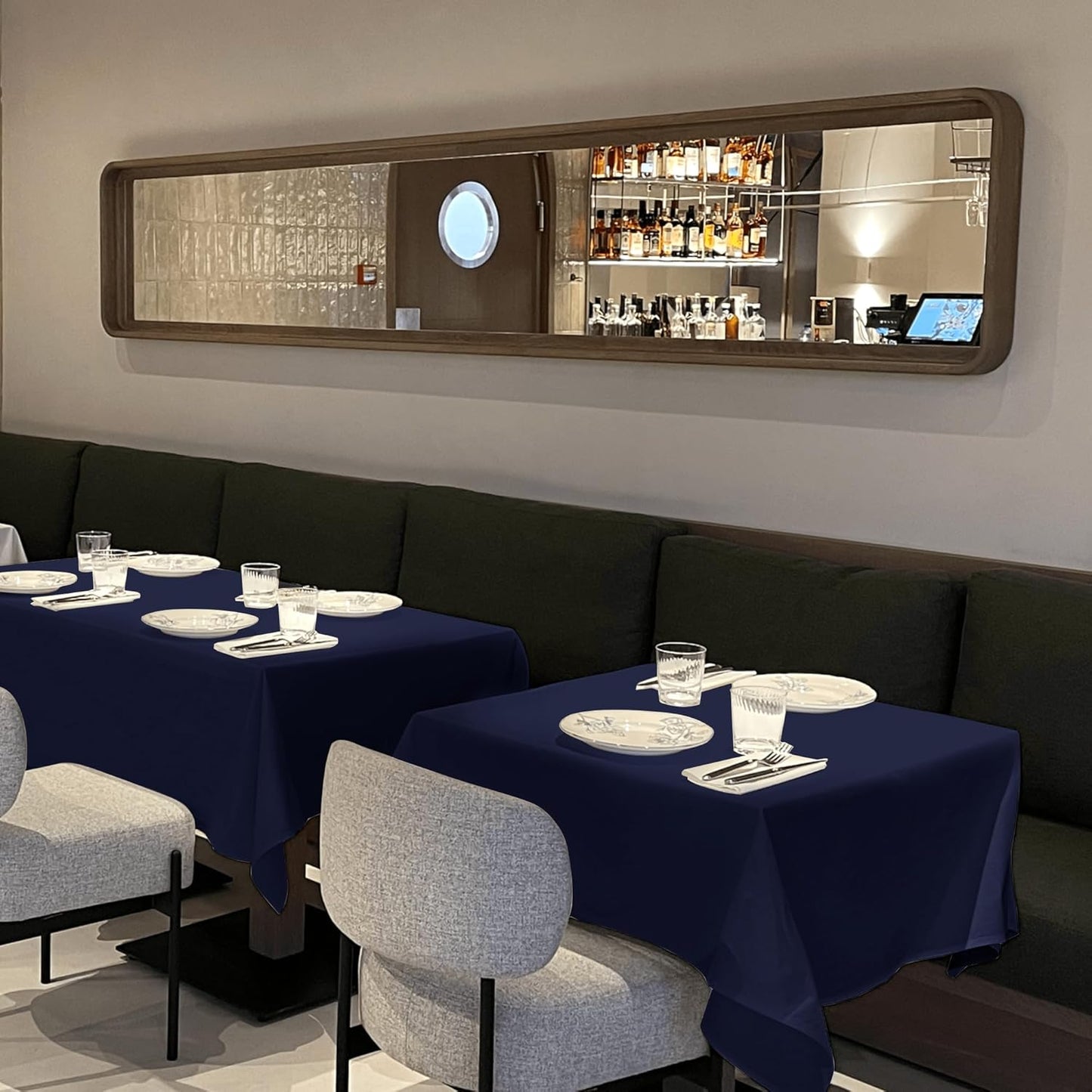 sancua Square Tablecloths 85x85 Inch, 2 Pack - Navy Blue Fabric Table Cloth for Square or Round Tables, Washable Polyester Table Cover for Outdoor Party, Birthday, Buffet, Resturant