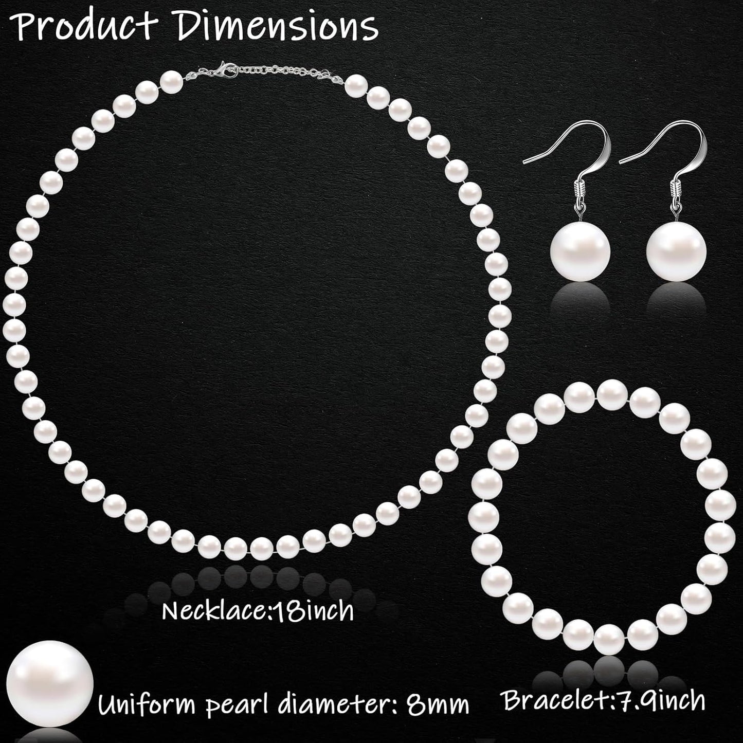 4 Pcs 1920s Faux Pearl Costume Jewelry Set for Women Halloween Simulated Necklace Bracelet Earrings for Wedding