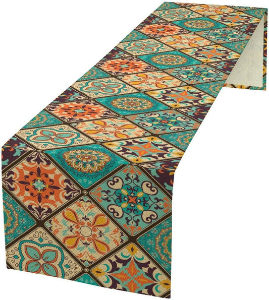 Boho Floral Table Runner,Vintage Bohemian Style Table Runner for Kitchen Dining Table Home Party Decoration 13x120 Inch
