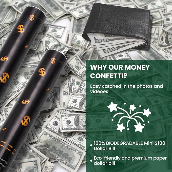 Confetti Cannon 12 Pack Party Poppers Money 100 Dollar Bill Confetti Poppers Make it Rain 12 inch Party Confetti Shooters Bill Launcher for Business Signing Opening Activities Birthday Party
