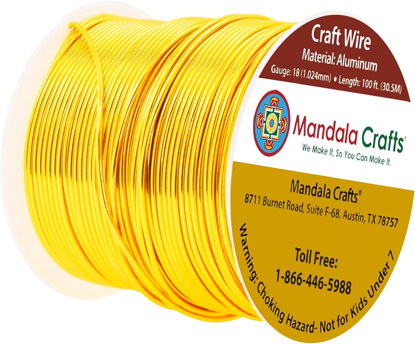 Mandala Crafts 18 Gauge Anodized Aluminum Craft Wire for Jewelry Making - 100 FT Colored Flexible Light Gold Wire - Bendable for Bonsai Armature Crafting Sculpting