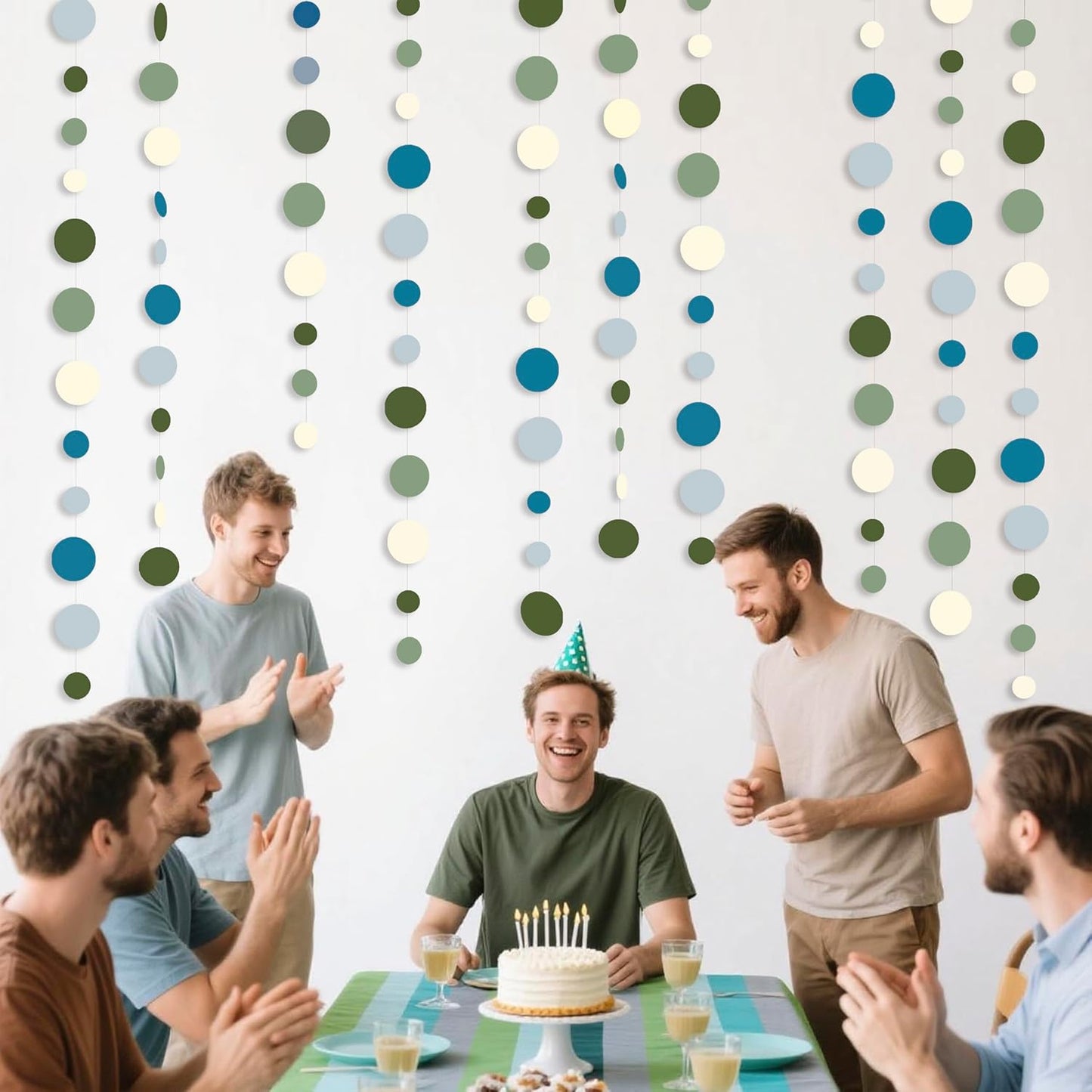 Sage Green and Dusty Blue Party Decorations Polka Dots Garlands Hanging Paper Circle Dots Streamer for Men Boy Birthday Baby Shower Wedding Engagement Retirement Silly Goose Party Decorations Supplies