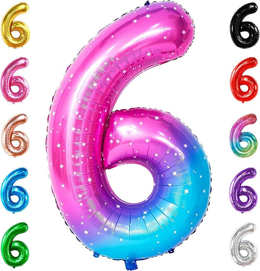 KatchOn, Giant Rainbow Number 6 Balloon - 40 Inch | Galaxy Number 6 Balloon | 6th Birthday Decorations For Girls, Boys | Number Six Birthday Balloon for 6th Birthday Decorations