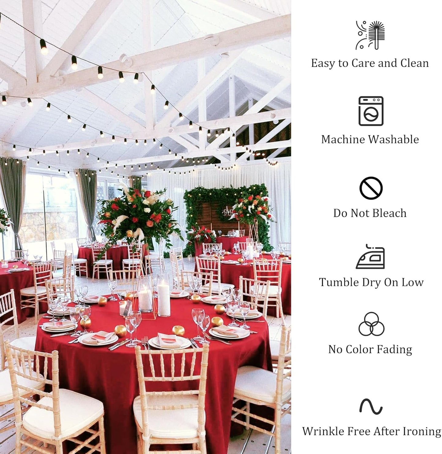 8 Pack Premium Round Tablecloth - 120 Inch Red Washable Polyester Fabric Table Covers for Wedding Party Reception Banquet Buffet Restaurant