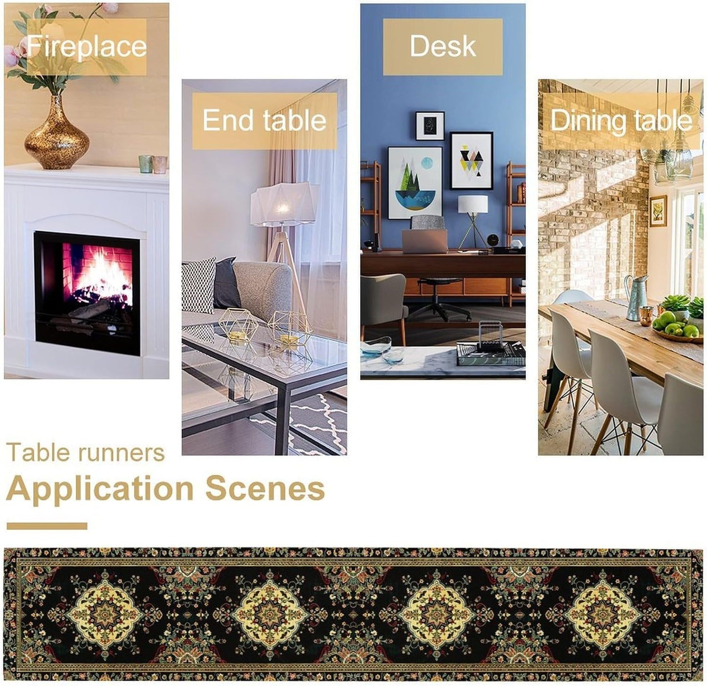 Colorful Boho Flower Table Runner, Vintage Rustic Farmhouse Paisley Hand Drawing Print Pattern for Home Kitchen Table Decor Dining Coffee Room Garden Party Decor 13x90in