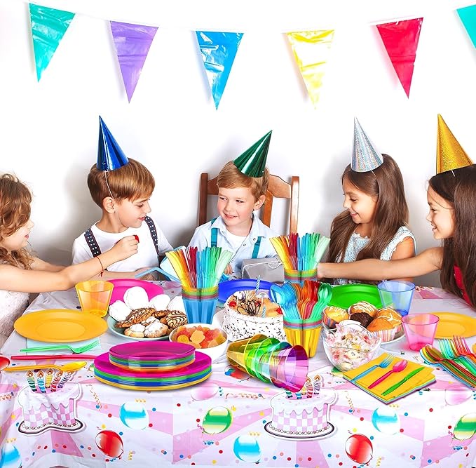 Kochorie 252 PCS Neon Party Supplies Serves 36 Including 7.5 & 10.25 In Disposable Plastic Neon Plates 9 Oz Cups Cutlery Napkins Tableware Set Dessert Cake Plates for Blacklight Party Birthday