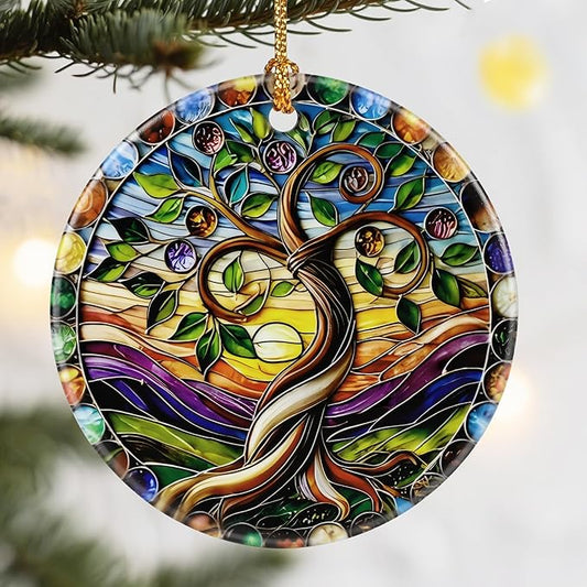 Christmas Ornaments, Dodosky 2.8in Ceramic Tree of Life Ornament, Xmas Decor, Christmas Tree Ornaments, Xmas Decorations for Tree, Holiday Ornament, Lavender Flower Gifts, Gifts for Women, Mom