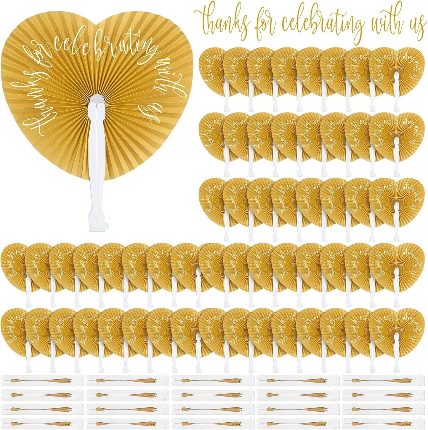 120 Pieces Paper Hand Held Fan Bulk Paper Folding Fans for Weddings Foldable Wedding Fans Bridesmaid Gift for Guest Bridal Shower Dancing Party DIY Craft Photo Props Wall Decoration(Gold,Heart)
