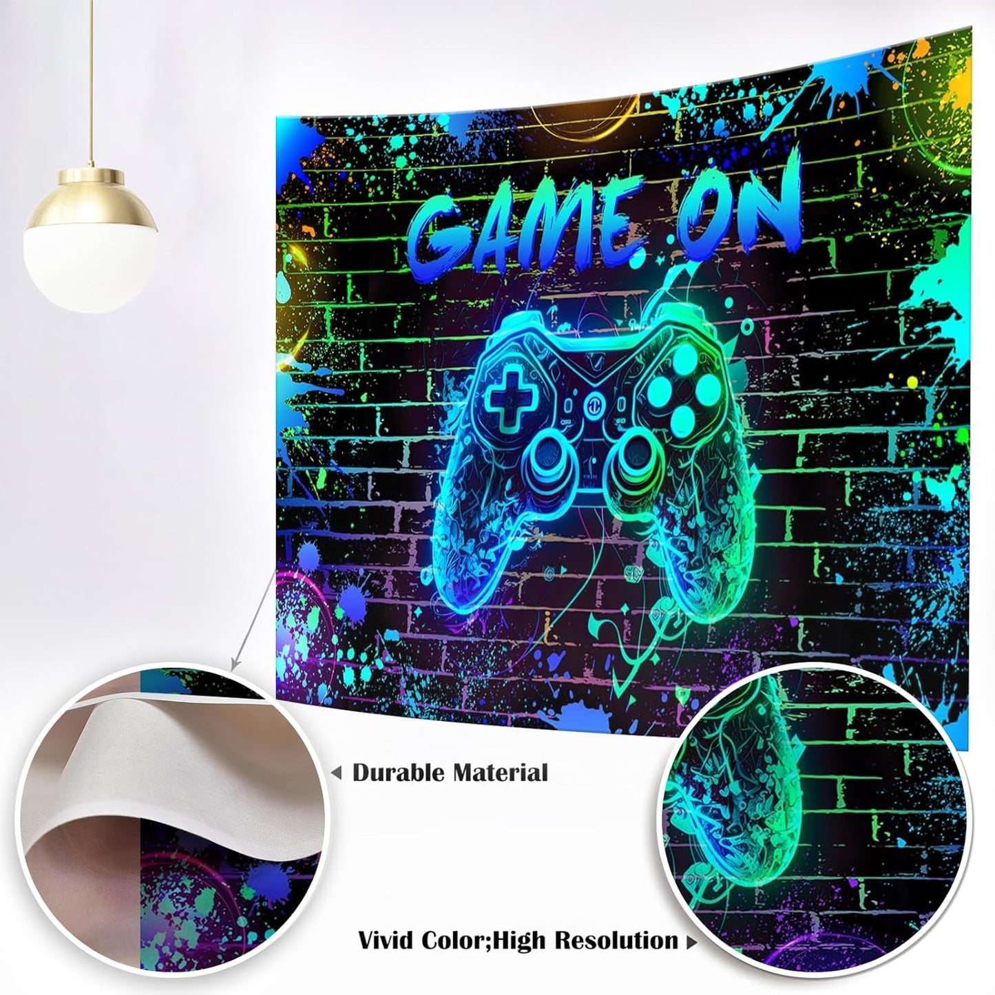 Mocsicka Game On Backdrop Video Game for Boys Level Up Birthday Party Decoration Game Night Arcade Neon Glow Gamer Banner Photography Background (Blue, 10x8ft(120"x96"))