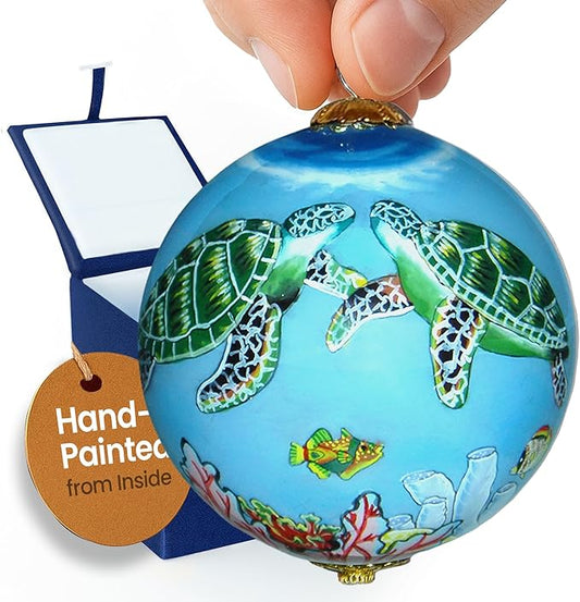 Collectible Handpainted Kissing Turtles and Dolphins Aloha Hawaii Ornament NKD/H