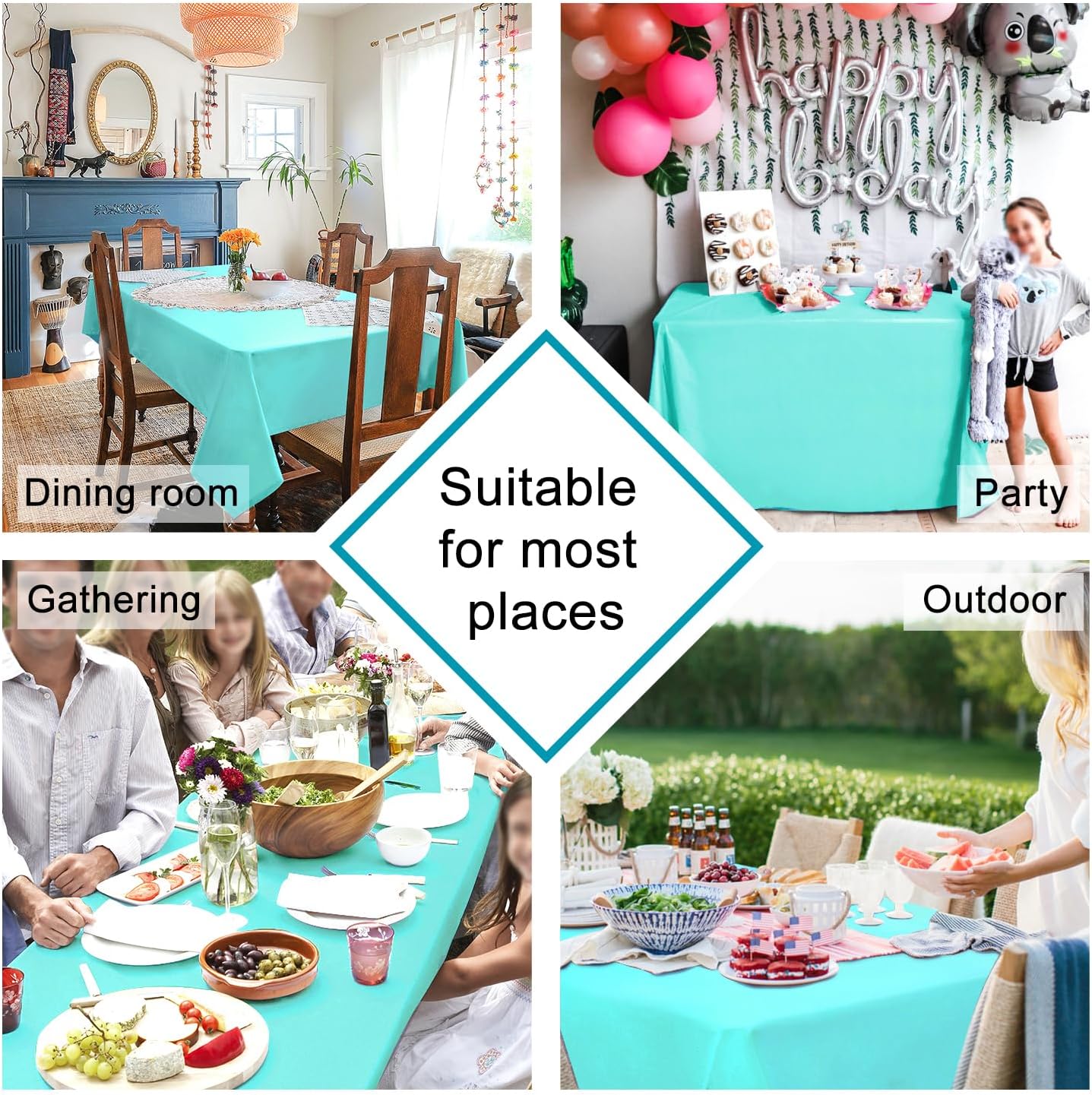 Hiasan Light Blue Rectangle Tablecloth - Waterproof and Spillproof Washable Fabric Table Cloth for Dining Room Kitchen Party and Outdoor, 60 x 84 Inch