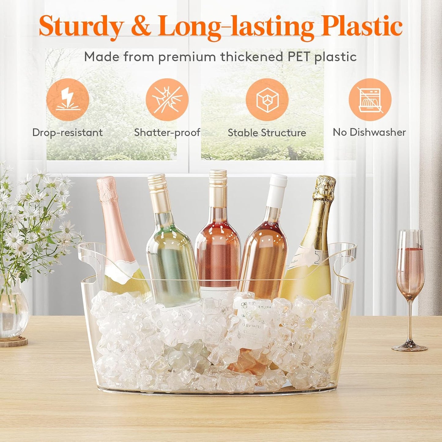 Lifewit Large 6.5L Ice Bucket for Parties 4 Pcs (in 1 Package), Portable Drink Bucket for Cocktail Bar, Plastic Champagne Cooler for Beverage/Wine/Beer, Mimosa Bar Supplies Chiller Tub with Scoop