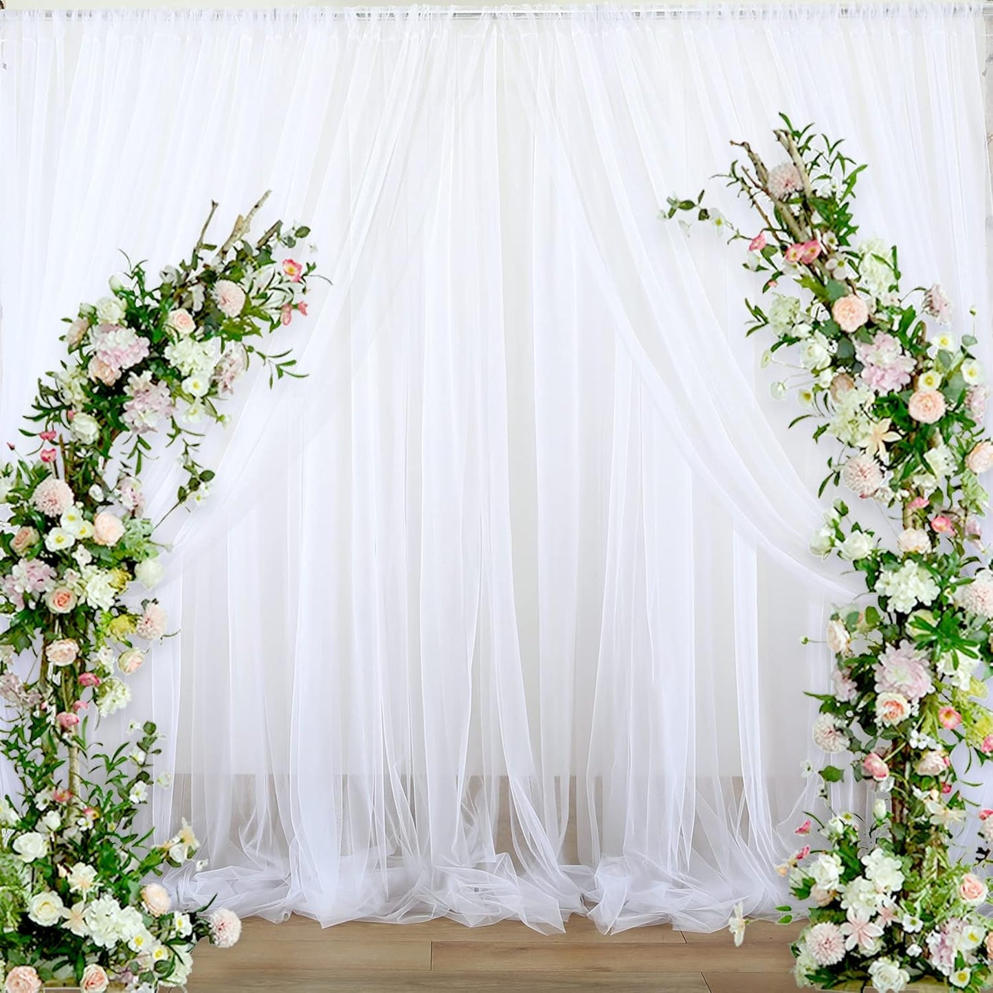 White Sheer Tulle Backdrop Curtains for Parties Wedding White Curtain Backdrop for Bridal Shower Birthday Party Baby Shower Photos Background 20ft x 8ft(5ft x 8ft, 4 Panels)