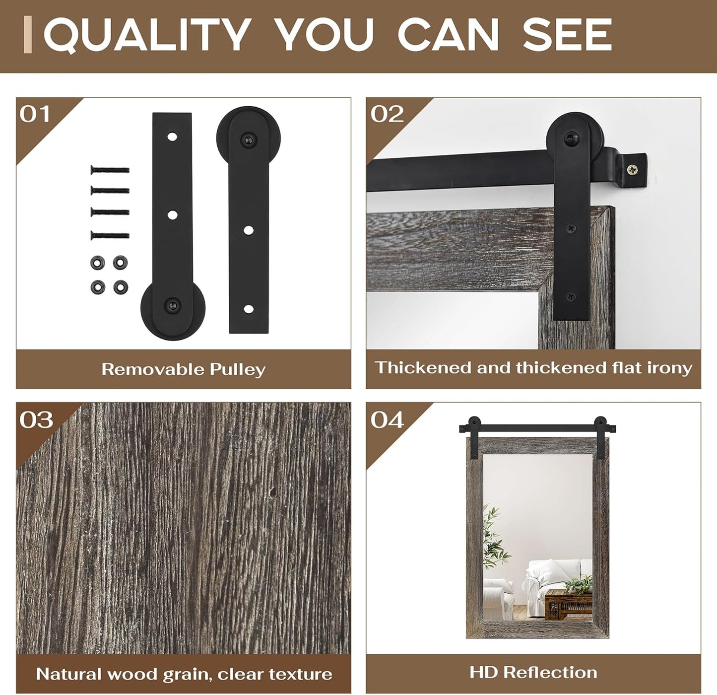 COGOOD Farmhouse Barn Door Mirror - 21" x 30" Rustic Wood Framed Wall Mirror for Bathroom, Living Room, Entryway Wall Decor (Speckled White)