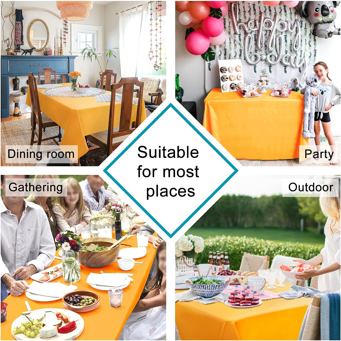 Hiasan Rectangle Tablecloth - Waterproof Spillproof and Wrinkle Resistant Washable Polyester Table Cloth for Dining Party, 52 x 70 inch, Orange Yellow