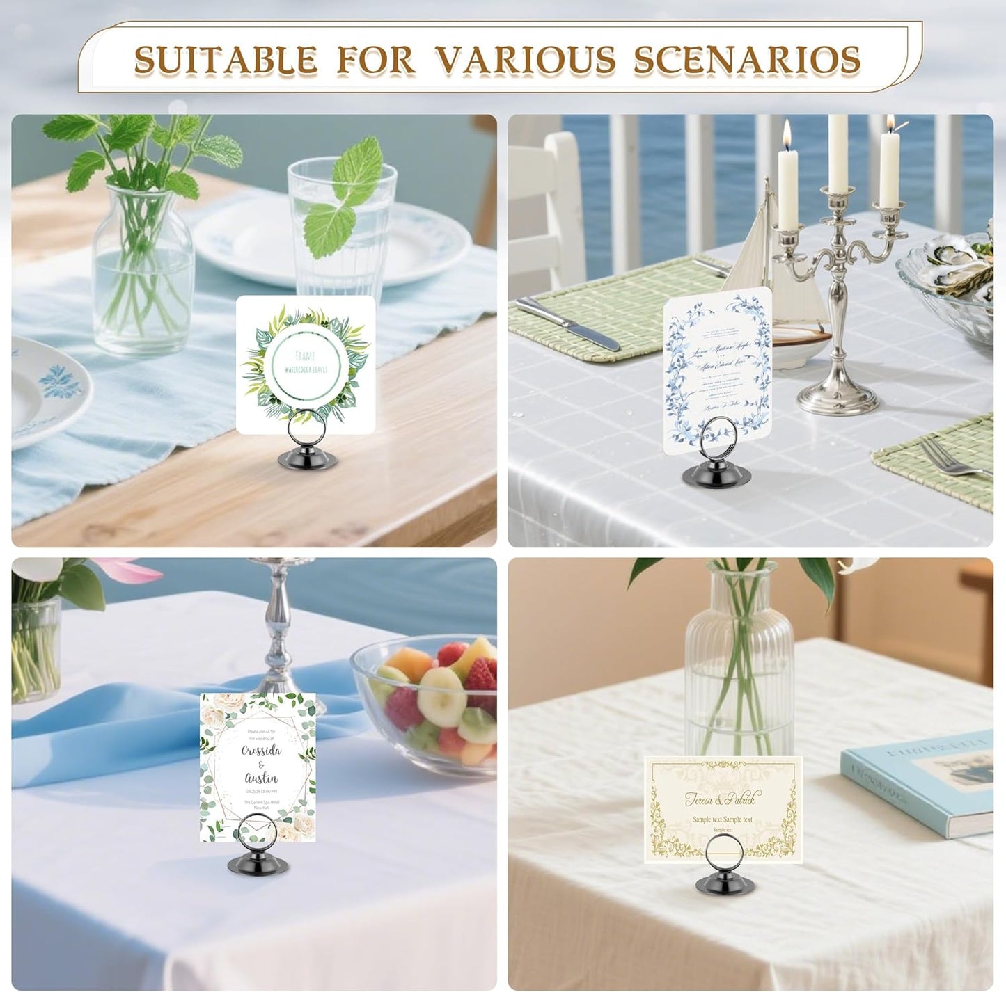 Urban Deco 16 PK Table Card Holder Place Card Holders Steel Card Holders for Photos, Food Signs, Memo Notes, Weddings, Restaurants, Birthday (Black)