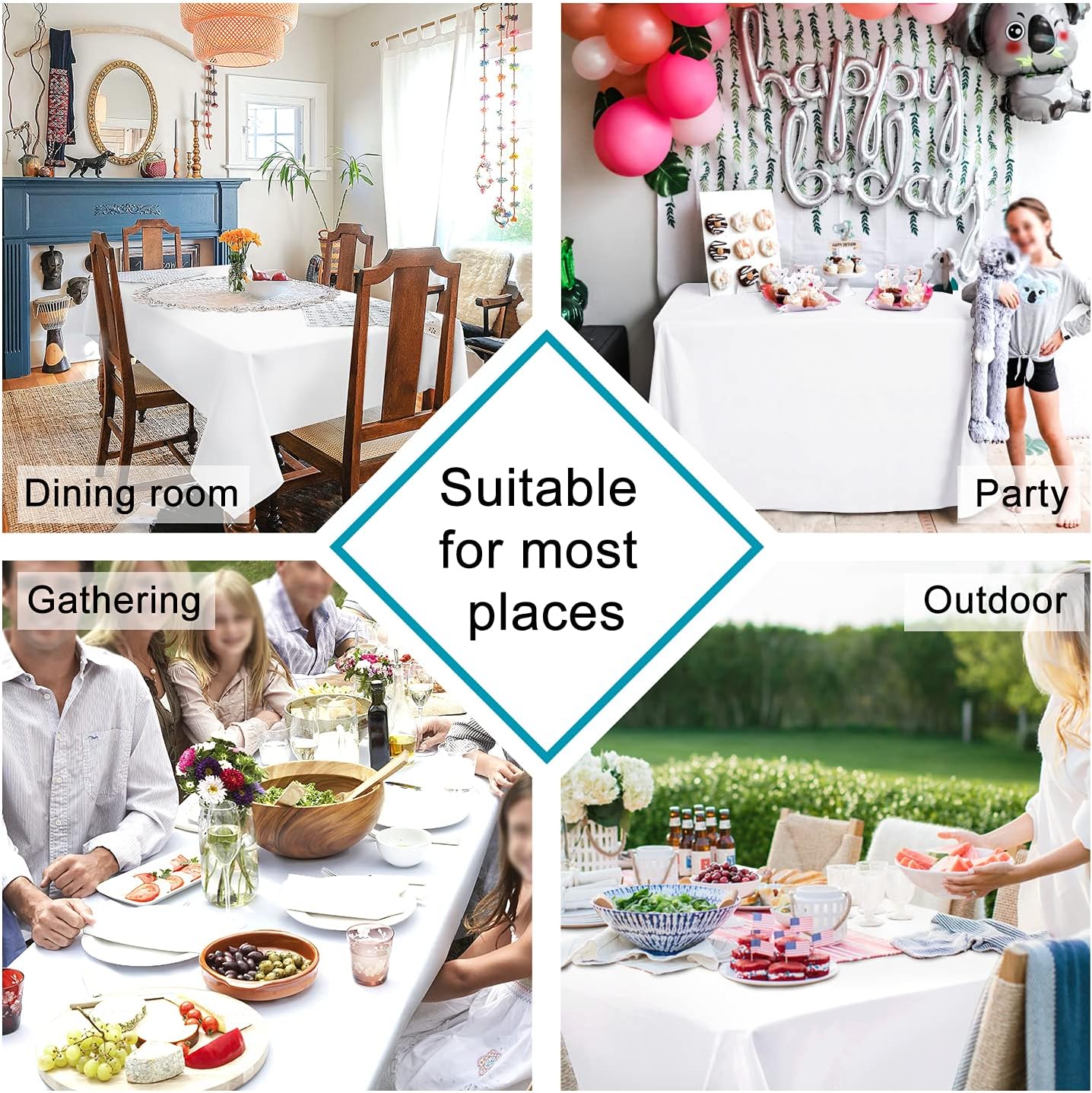 Hiasan 2 Pieces White Square Tablecloth - Waterproof and Spillproof Restaurant Washable Polyester Table Cloth for Dining Room, 30 x 30 Inch