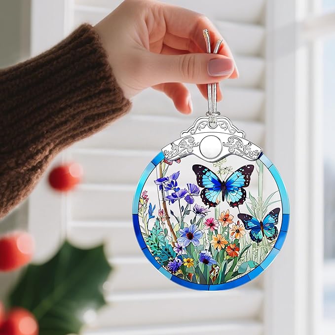 Stained Glass Ornament, Christmas Ornaments, Christmas Decorations for Tree, Holiday Decor, Holiday Party Gifts, Butterfly Themed Gifts, Gift Ideas & Xmas Gift - Monarch Butterfly